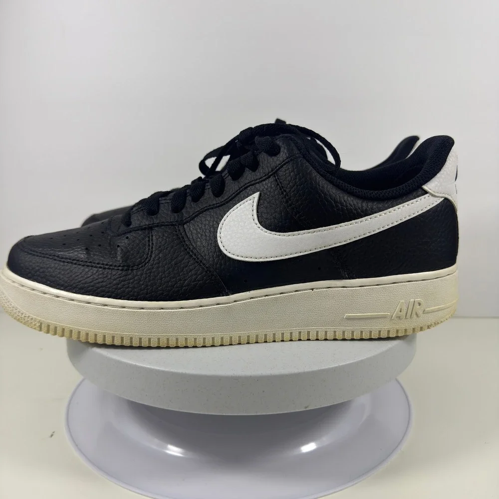 Nike Air‎ Force 1 Low Men Sneakers Black White Leather Casual Shoes Size 10